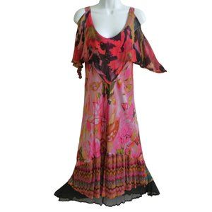 SiLK URU Maxi Dress Bias Cut Hand Made OOAK Watercolors Mixed Media L